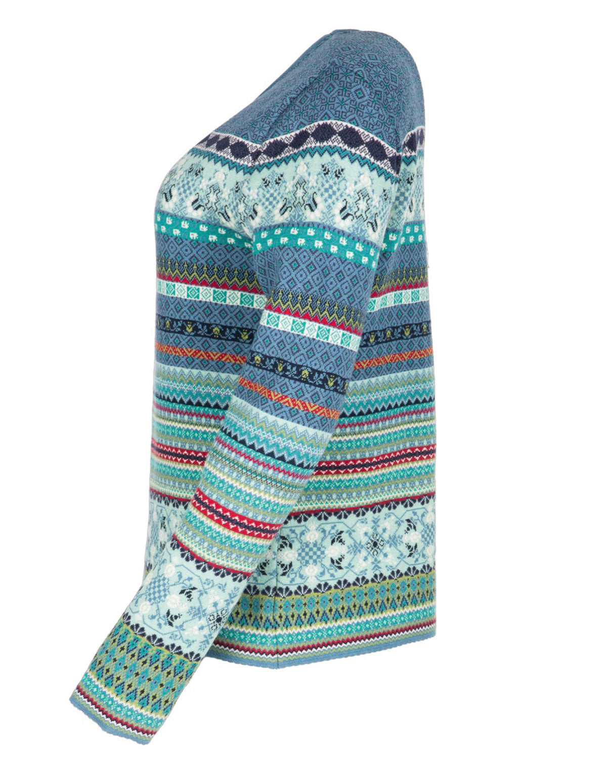 Dunque Damen Jacquard Pullover Rundhals Bio Baumwolle