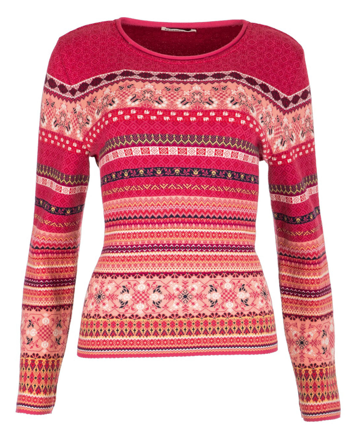Dunque Damen Jacquard Pullover Rundhals Bio Baumwolle