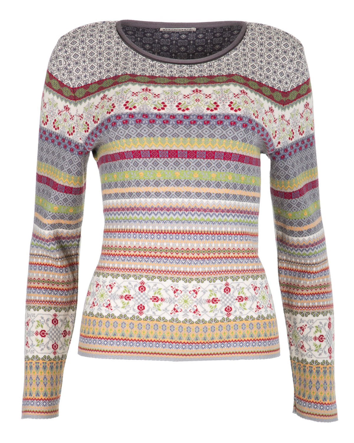 Dunque Damen Jacquard Pullover Rundhals Bio Baumwolle