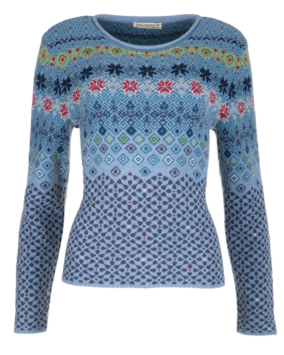 Jacquard-Rundhals-Pullover Schurwolle Baumwolle (Bio)
