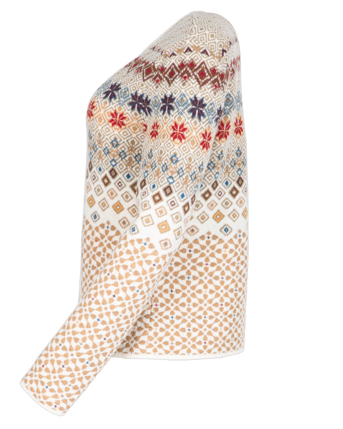 Jacquard-Rundhals-Pullover Schurwolle Baumwolle (Bio)