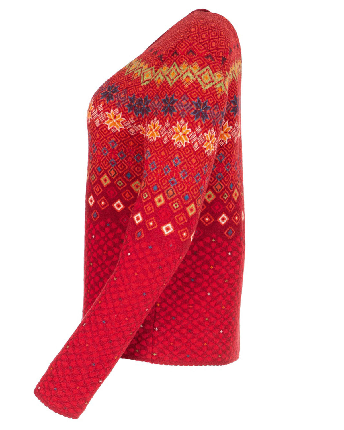 Jacquard-Rundhals-Pullover Schurwolle Baumwolle (Bio)