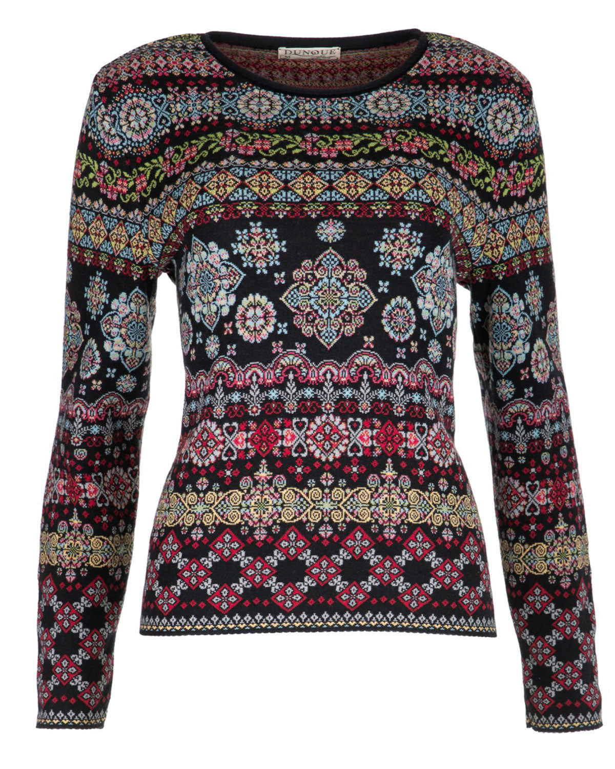 Dunque Damen Jacquard Pullover Rundhals Bio Baumwolle