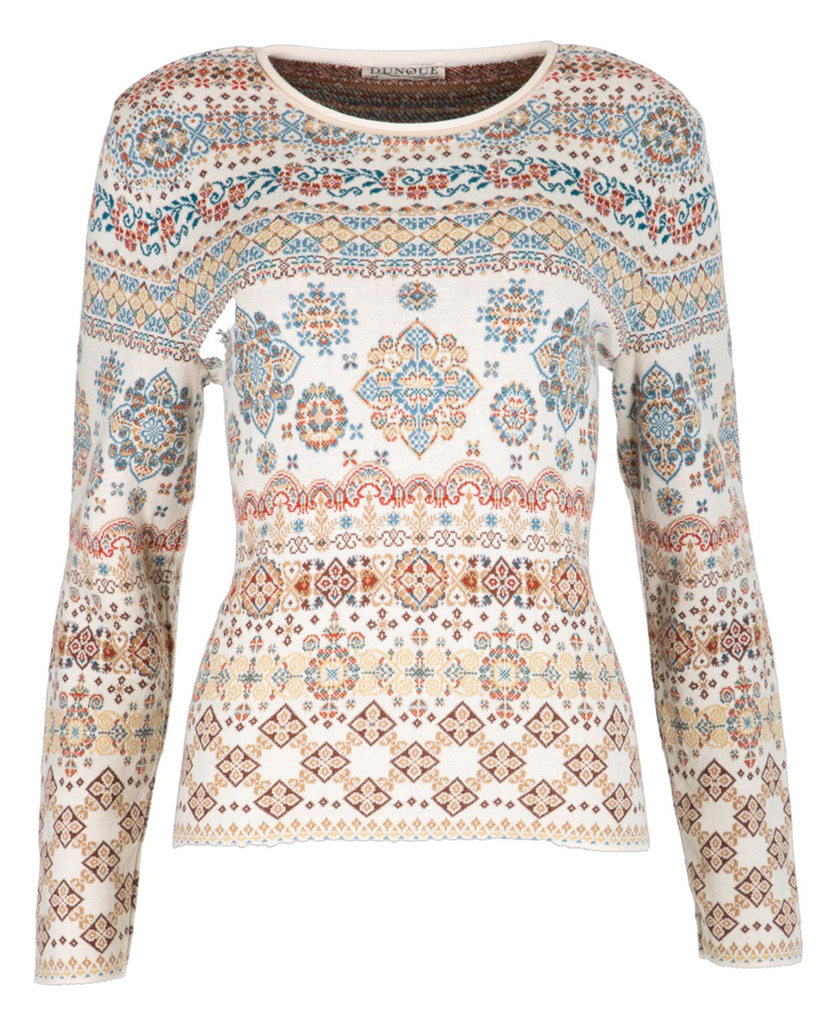 Dunque Damen Jacquard Pullover Rundhals Bio Baumwolle