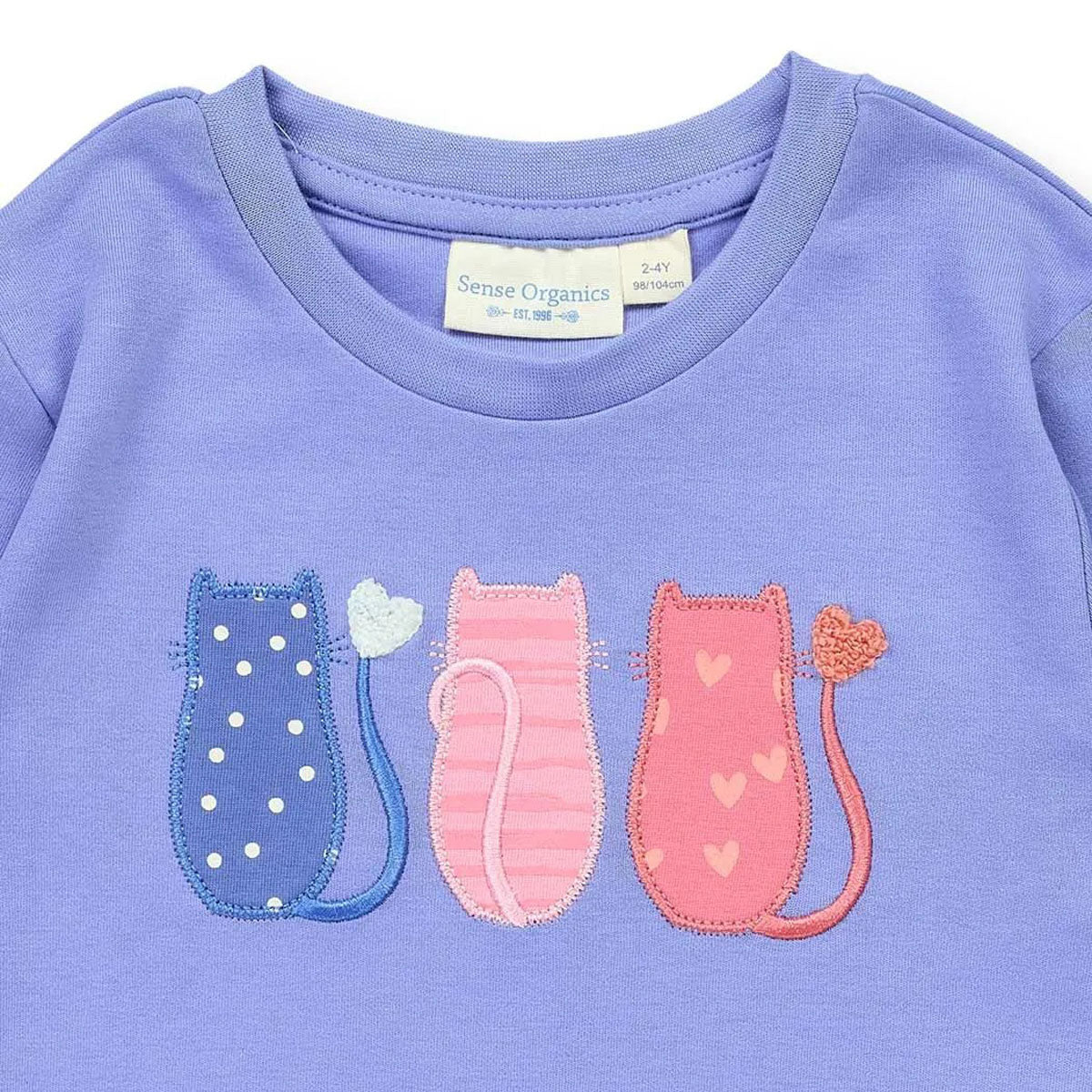 Kinder Payjama mit Katzen-Applikation Flanel Hose Bio Baumwolle
