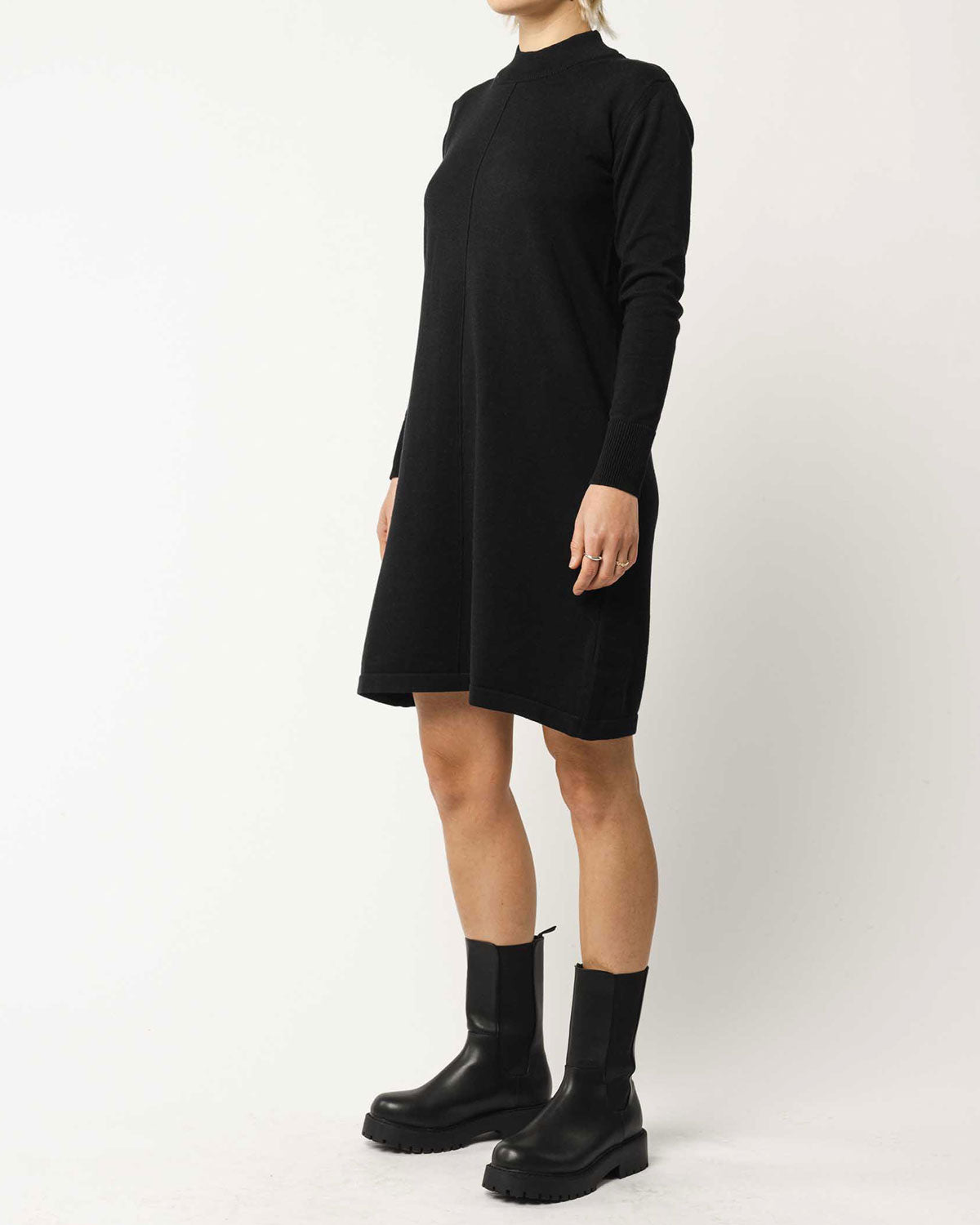 Mela Damen Bio Baumwolle Basic Stehkragen Feinstrick Kleid