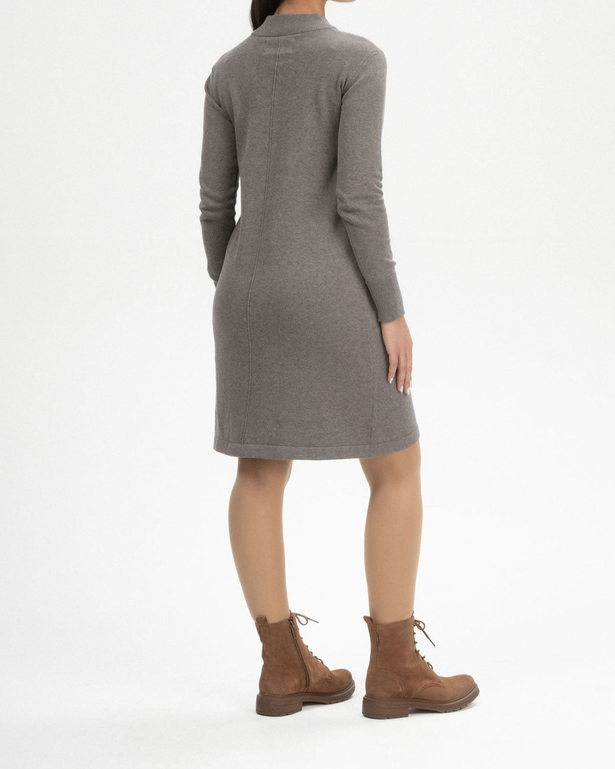 Mela Damen Bio Baumwolle Basic Stehkragen Feinstrick Kleid