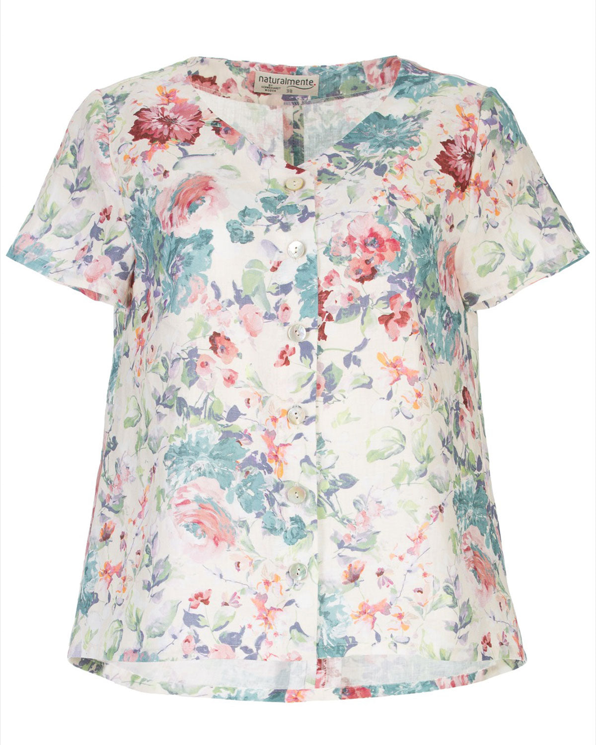 Naturalmente Damen-Leinenbluse mit floralem Muster