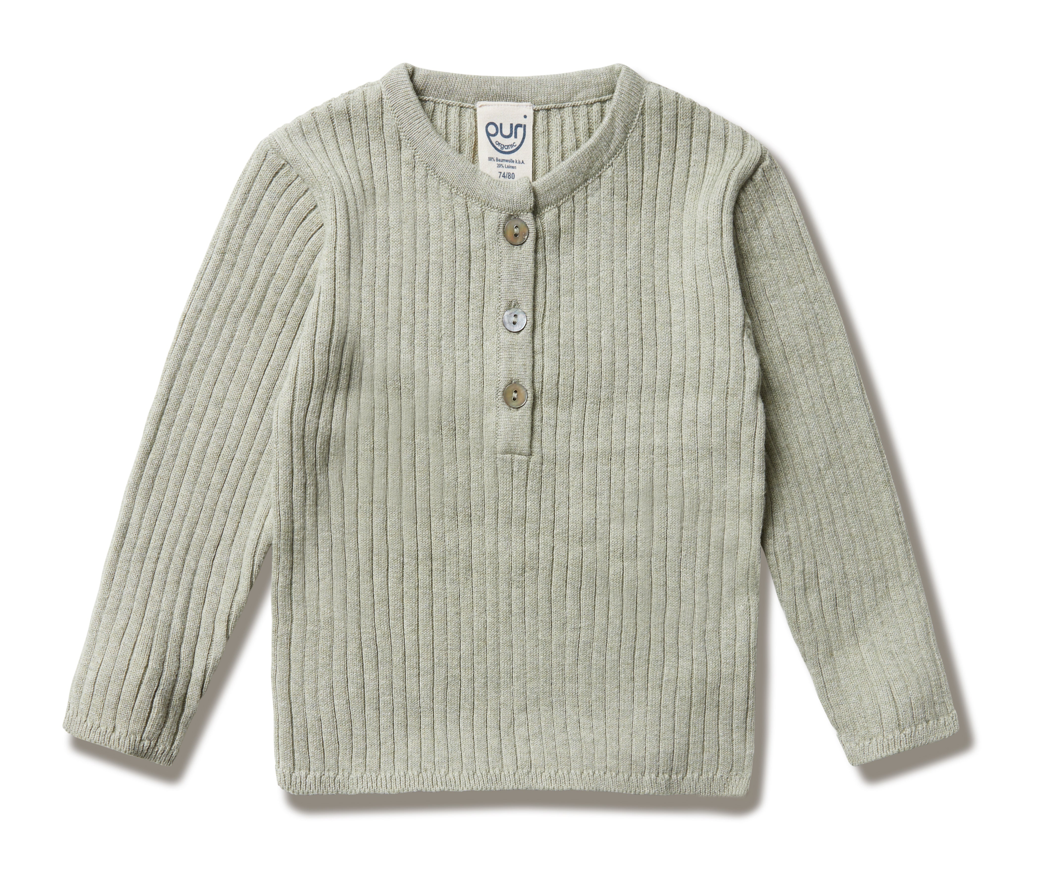 Puri Organic Klein Kinder Henley Rippe Bio Baumwolle Leinen