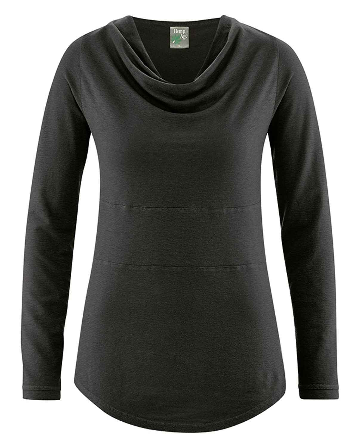 Hempage Damen Shirt Wasserfallkragen Hanf Bio Baumwolle
