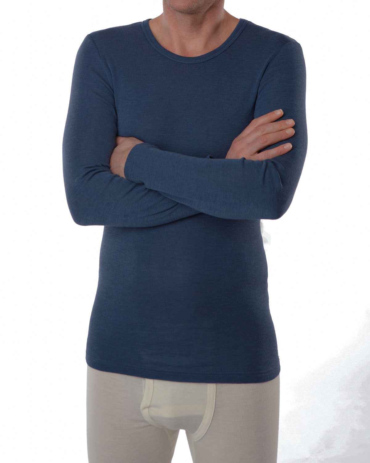 LIVING CRAFTS Herren Unterhemd langarm Shirt kbT Wolle Seide