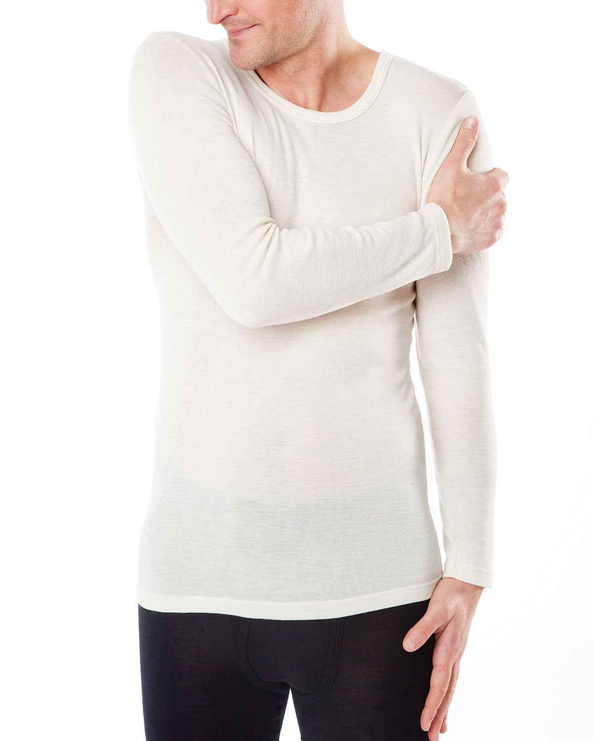 LIVING CRAFTS Herren Unterhemd langarm Shirt kbT Wolle Seide