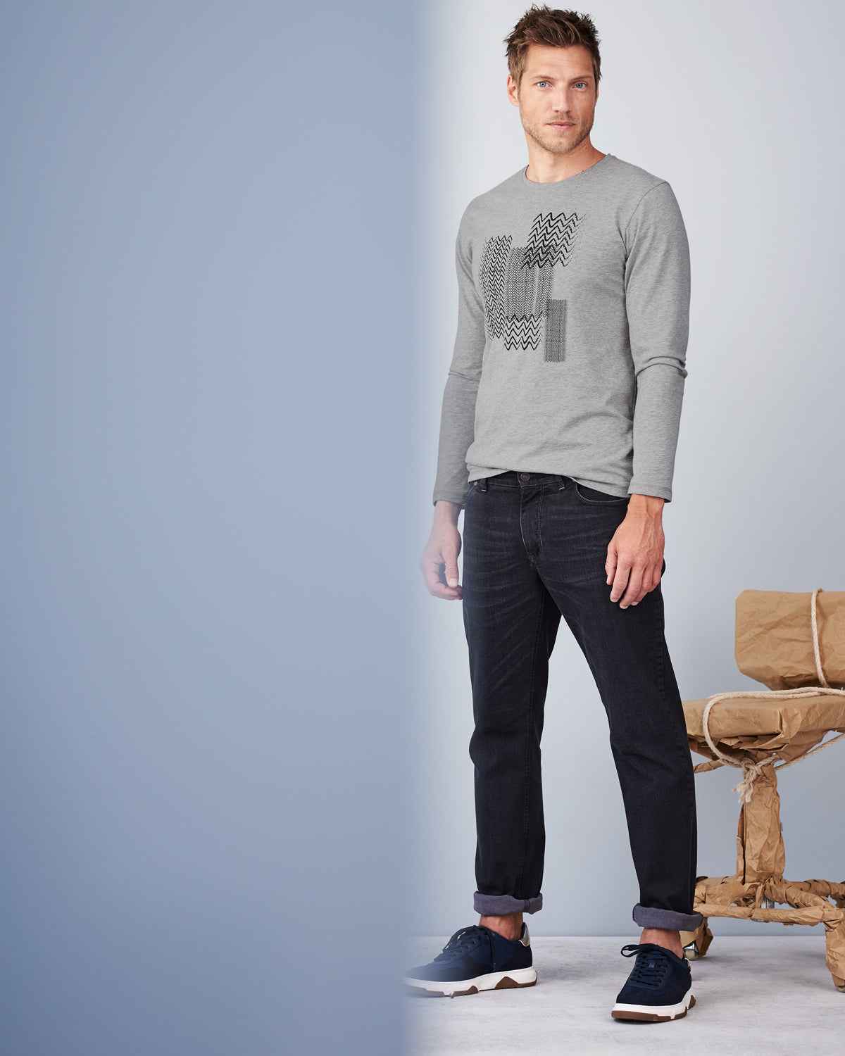 Langarm-Shirt mit Wellenmuster Baumwolle (Bio)