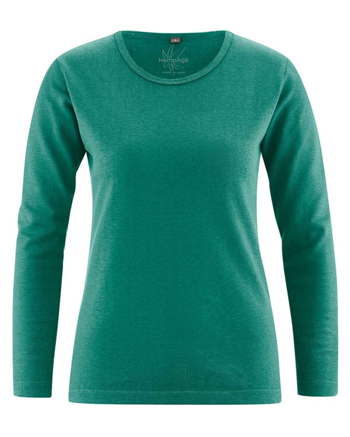 Hempage Damen Langarm Basic Shirt Hanf Bio Baumwolle