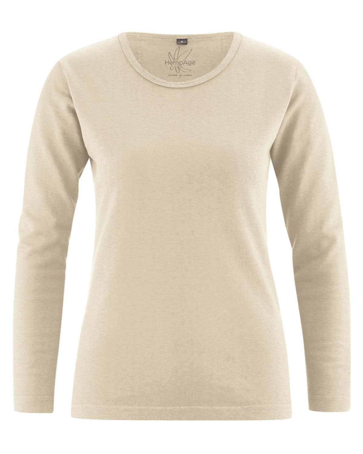 Hempage Damen Langarm Basic Shirt Hanf Bio Baumwolle