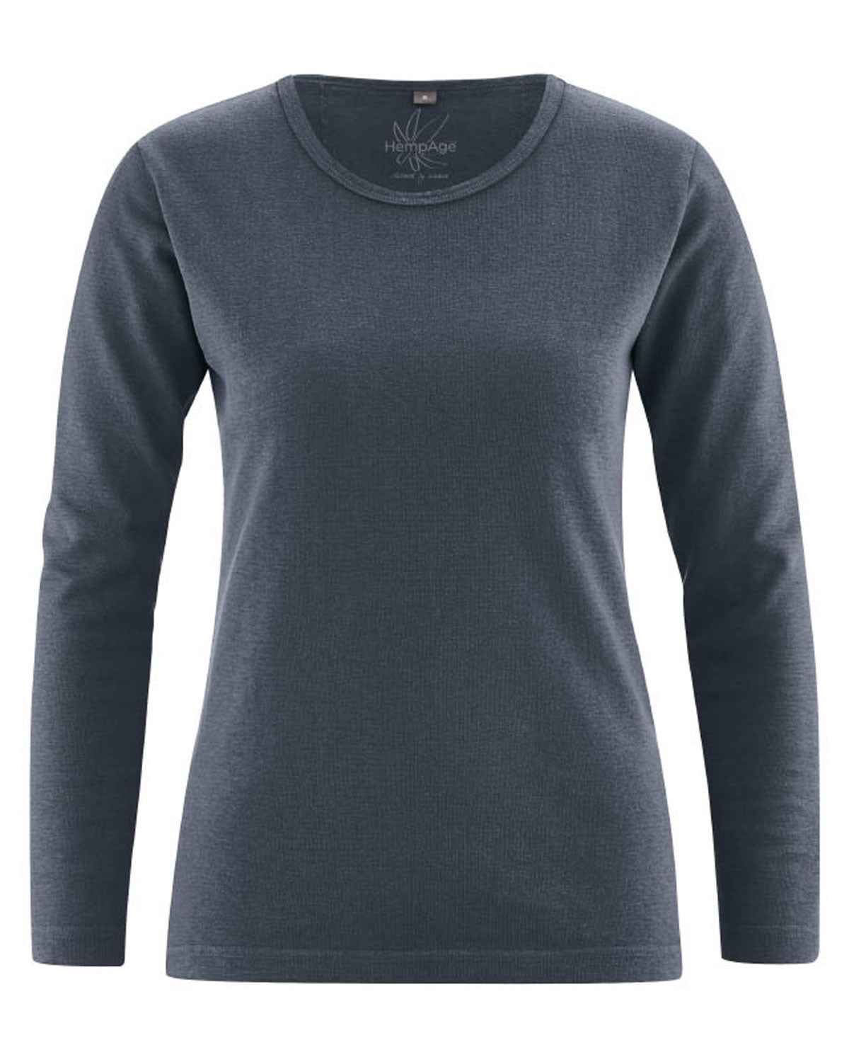Hempage Damen Langarm Basic Shirt Hanf Bio Baumwolle