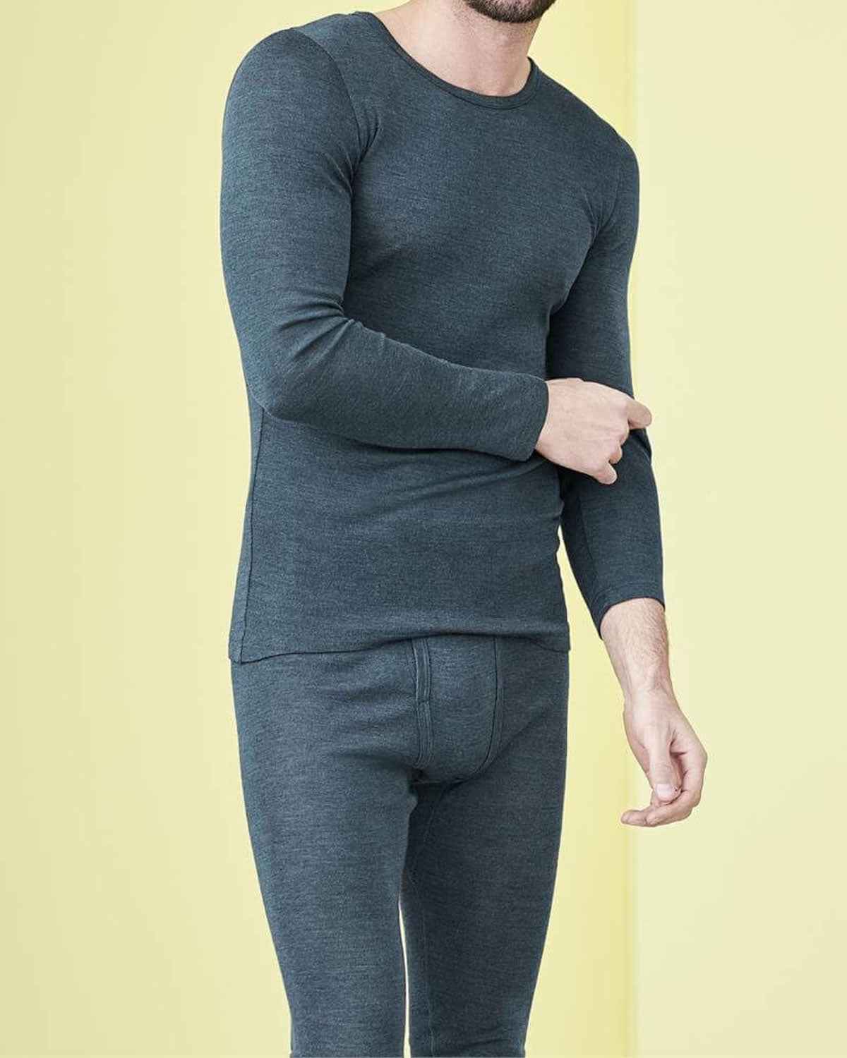 LIVING CRAFTS Herren Unterhemd langarm Shirt kbT Wolle Seide