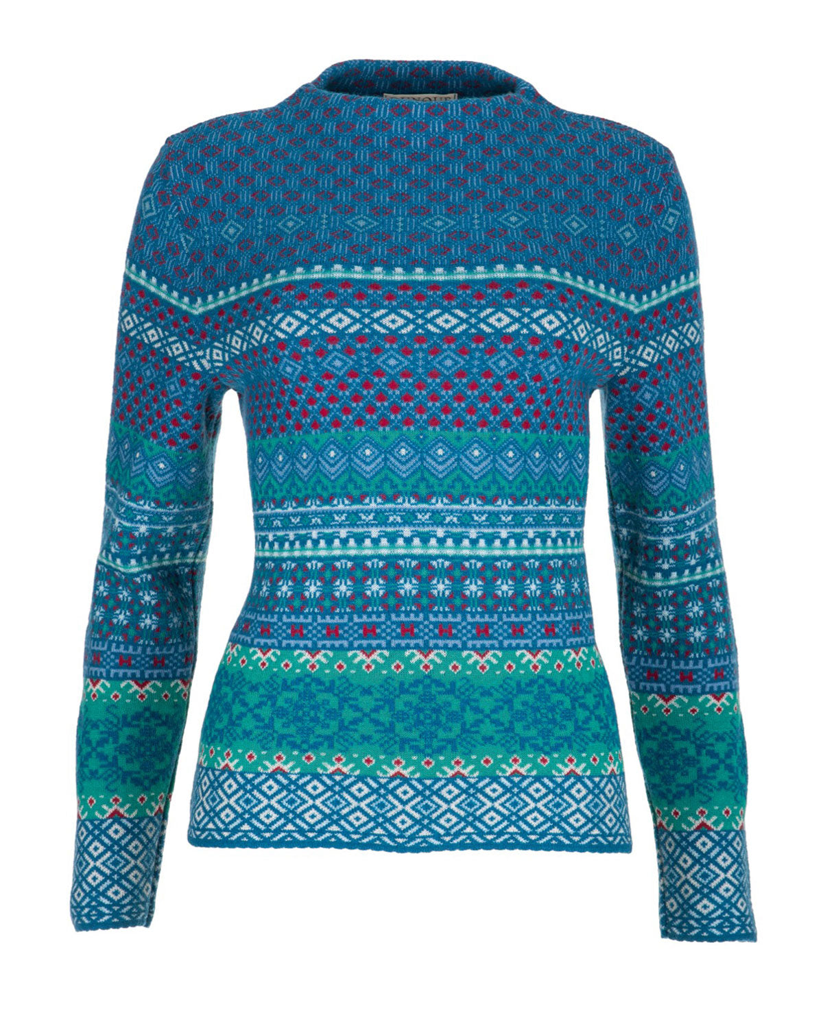 Damen-Jacquard-Pullover mit Kelchkragen Schurwolle Baumwolle (Bio)