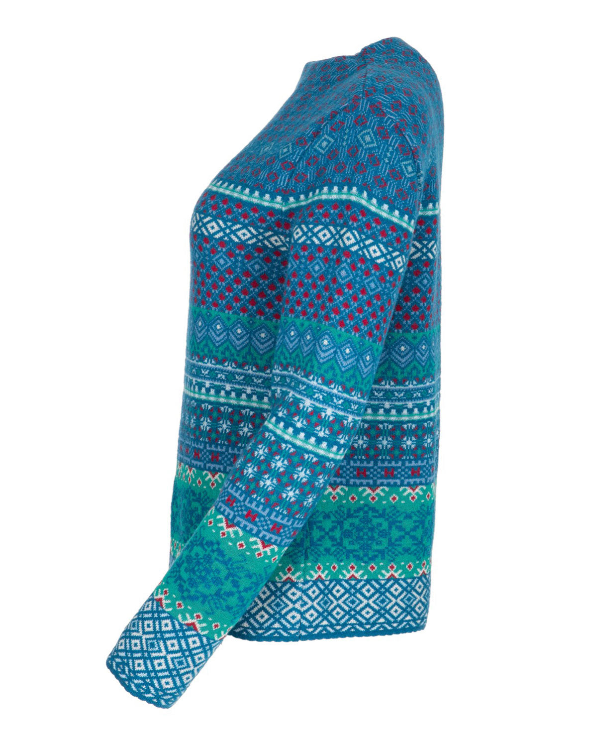 Damen-Jacquard-Pullover mit Kelchkragen Schurwolle Baumwolle (Bio)