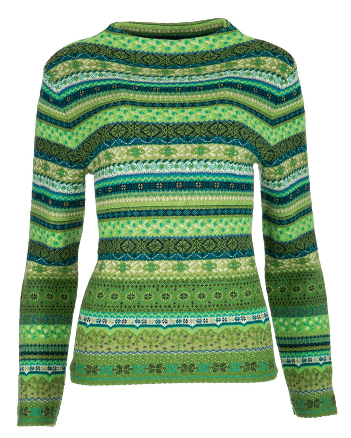 Dunque Damen Jacquard Kelchkragen Pullover Wolle Bio Baumwolle