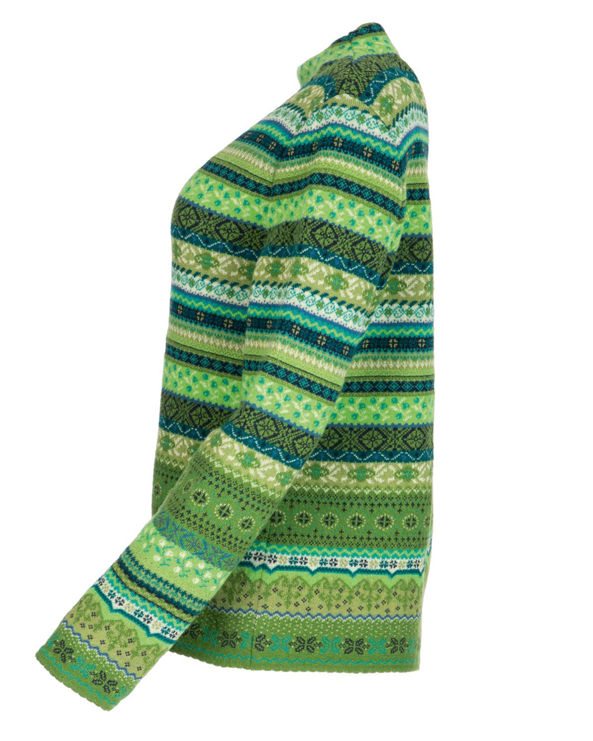 Dunque Damen Jacquard Kelchkragen Pullover Wolle Bio Baumwolle