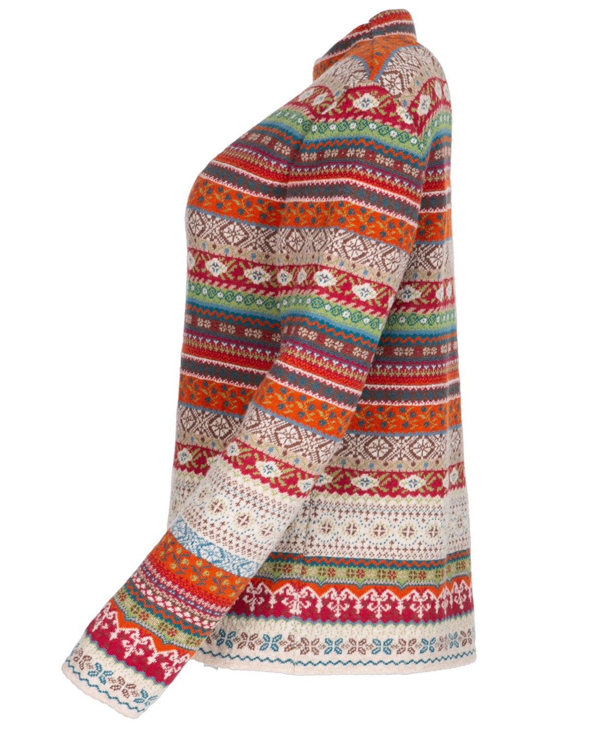 Dunque Damen Jacquard Kelchkragen Pullover Wolle Bio Baumwolle