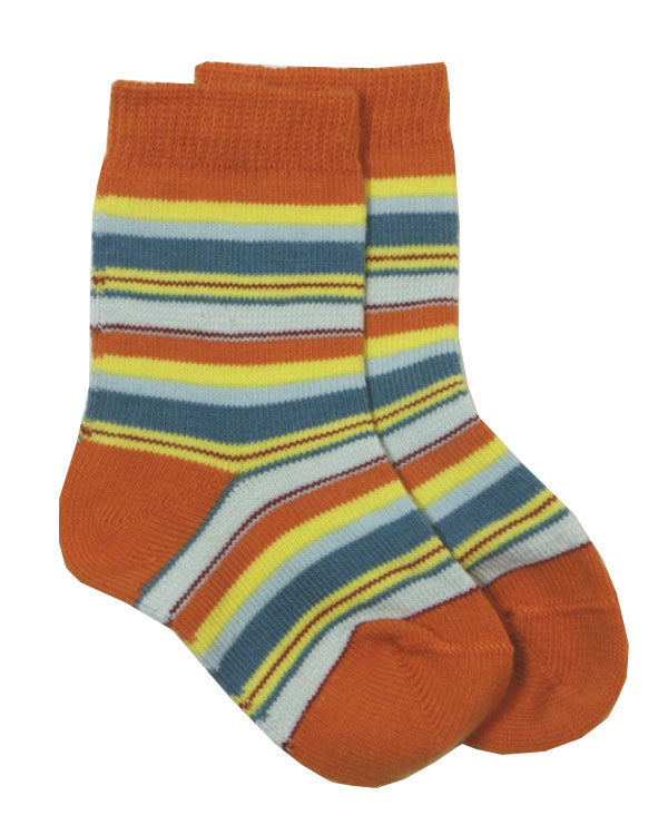 Babysöckchen orange/bunt geringelt