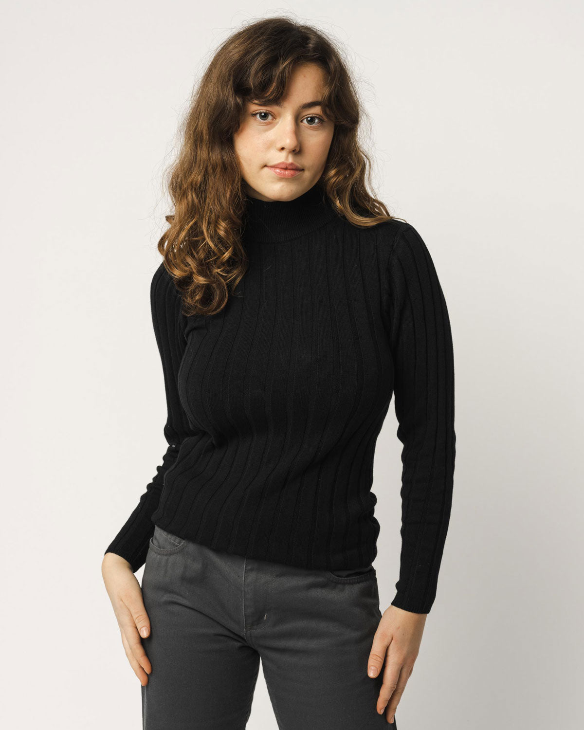 Mela Damen Bio Baumwolle Strickpullover mit Mockneck