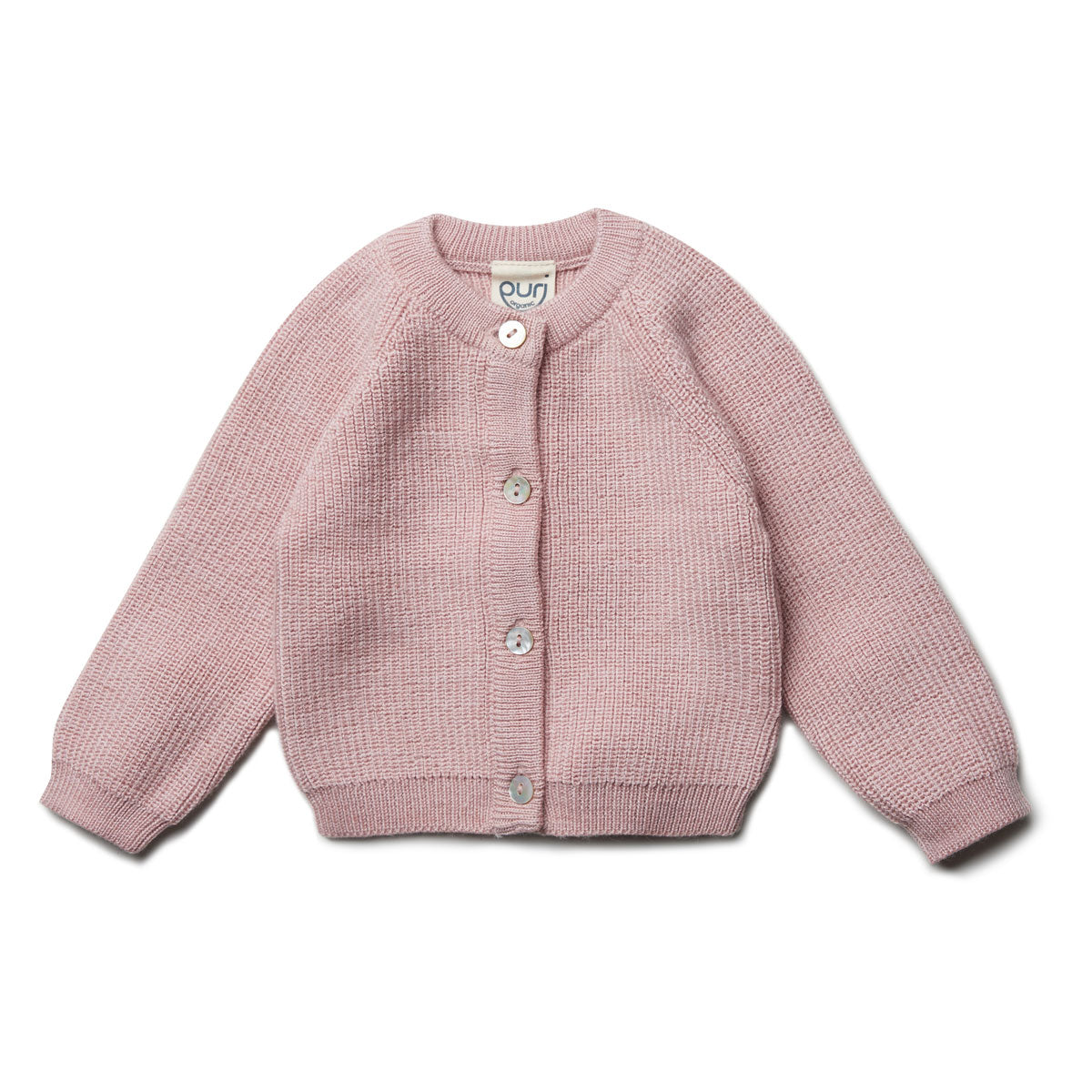 Puri Organic Baby Cardigan Jacke Perlfangstrick Merino Wolle Seide