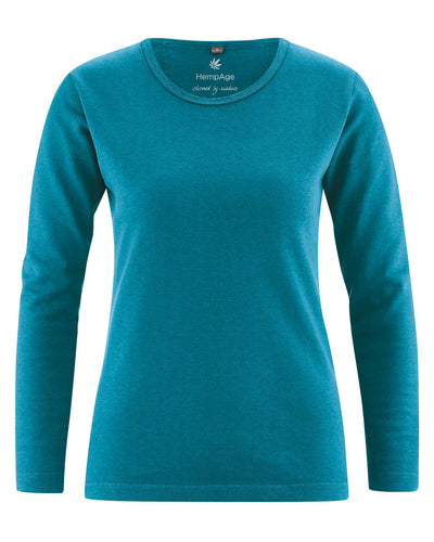Hempage Damen Langarm Basic Shirt Hanf Bio Baumwolle