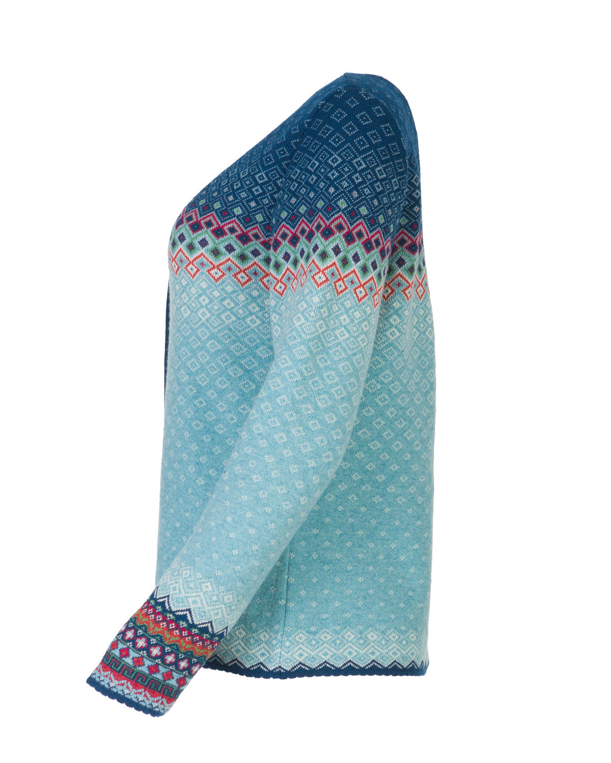 Jacquard Kapuzen Jacke 2 Wege RV Wolle Bio Baumwolle