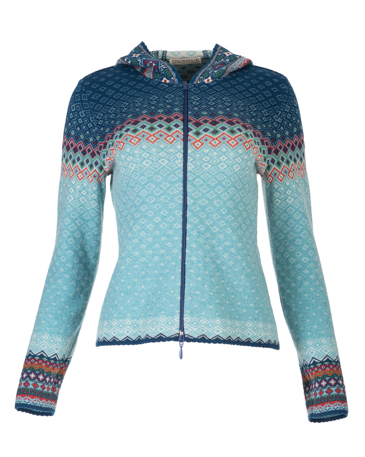 Jacquard Kapuzen Jacke 2 Wege RV Wolle Bio Baumwolle