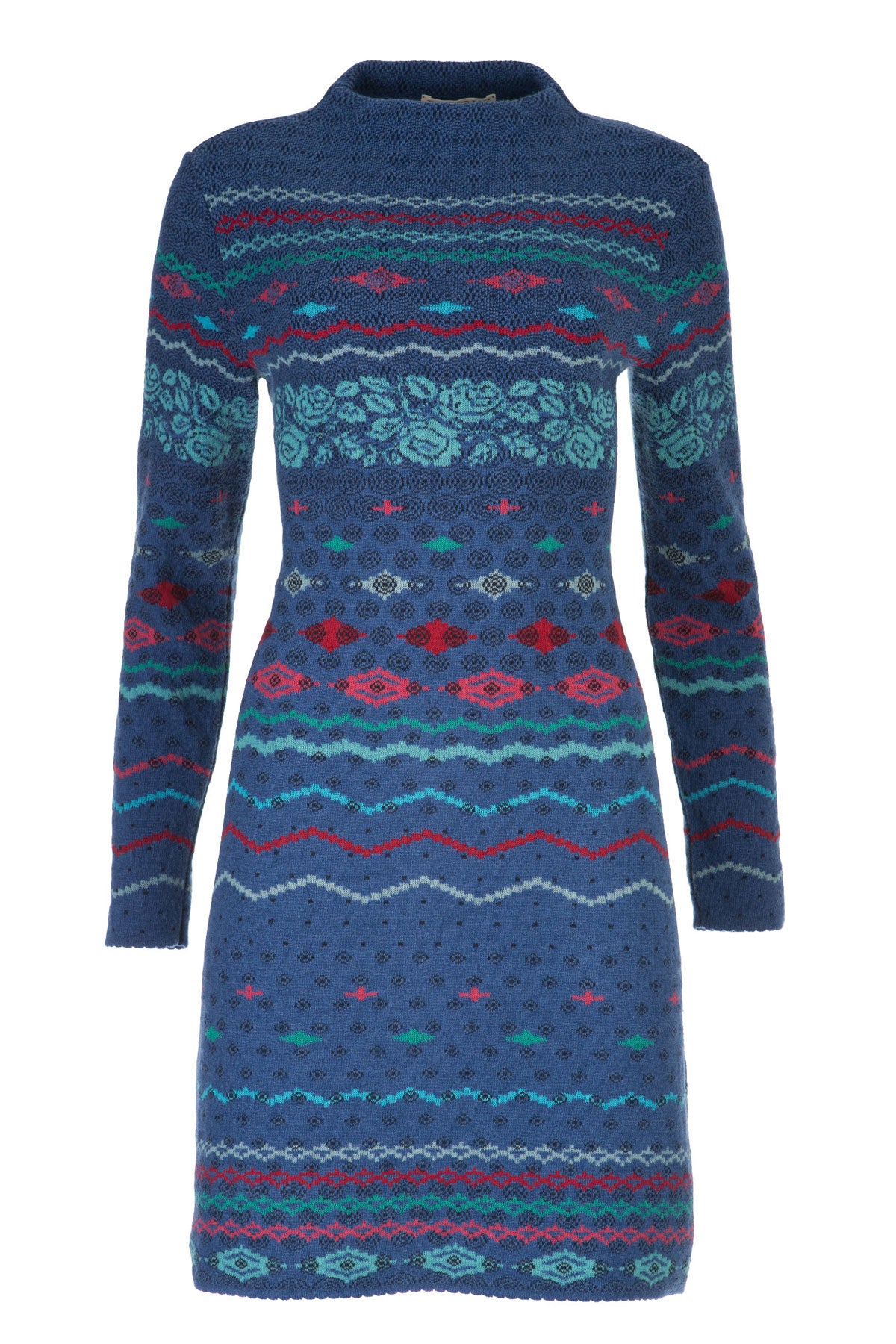 Dunque Jacquard Kleid erhöhte Kragen Wolle Bio Baumwolle