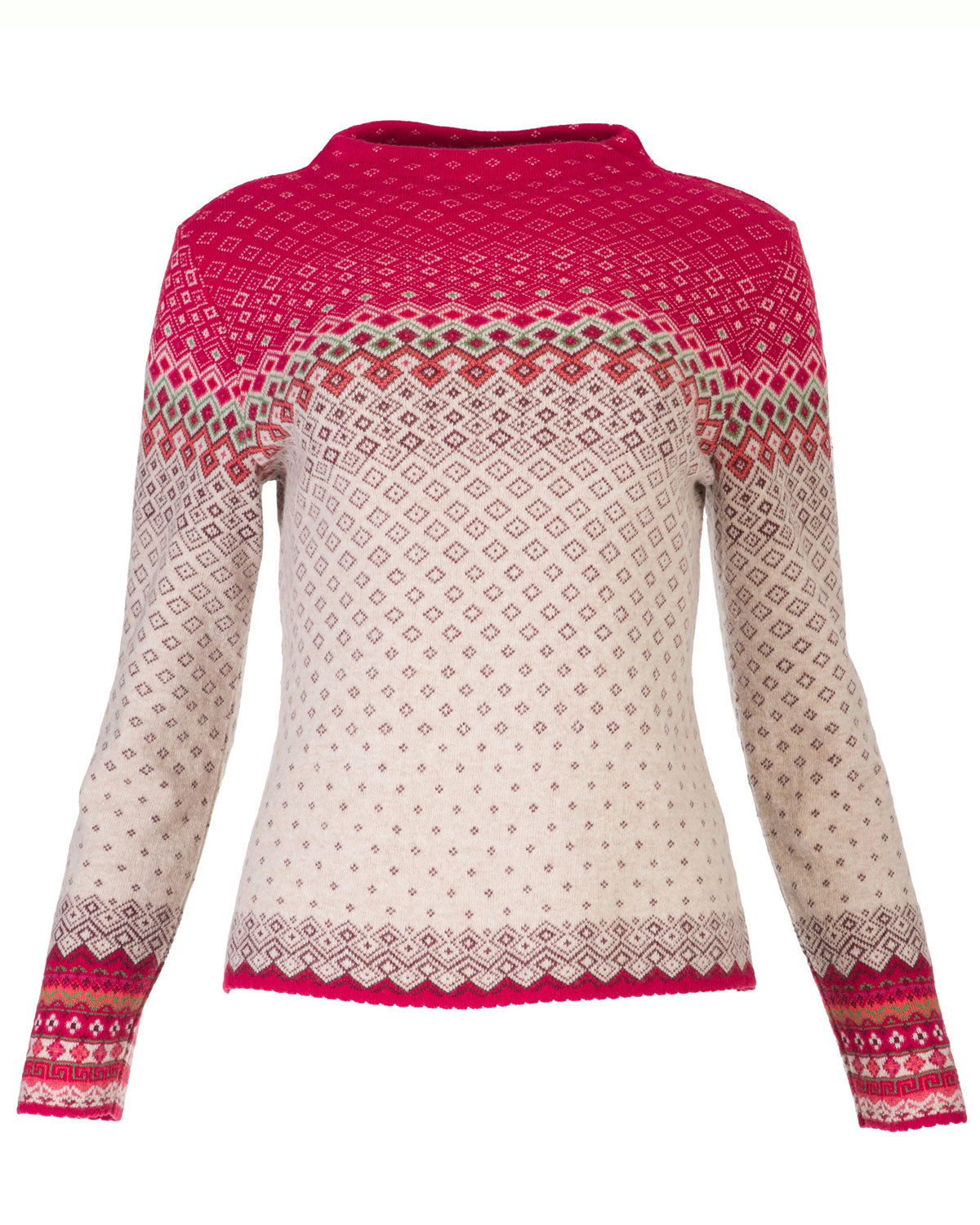 Dunque Damen Jacquard Pullover erhöhte Kragen Wolle Bio Baumwolle