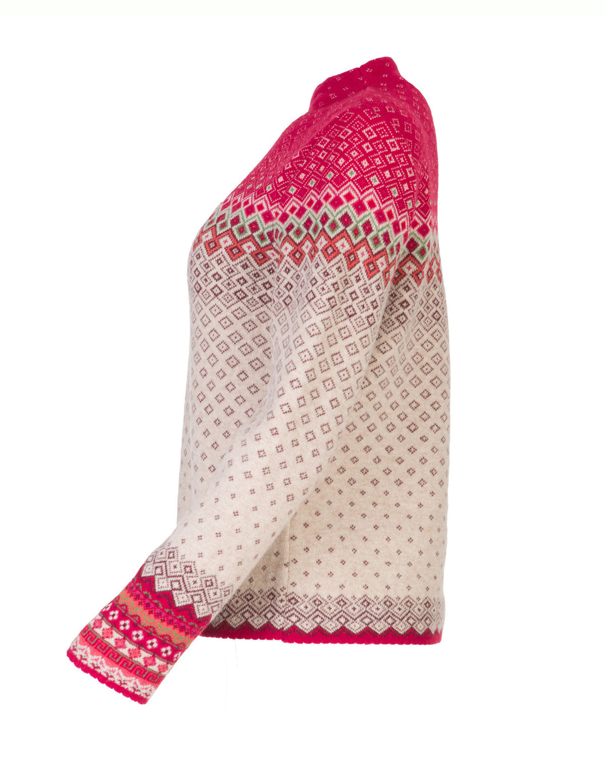 Dunque Damen Jacquard Pullover erhöhte Kragen Wolle Bio Baumwolle