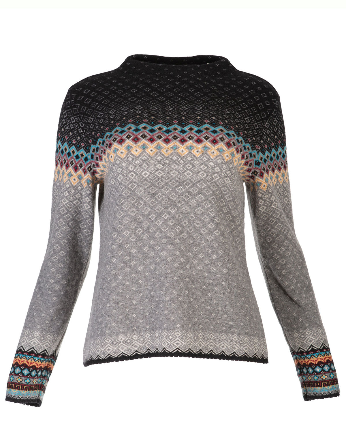 Dunque Damen Jacquard Pullover erhöhte Kragen Wolle Bio Baumwolle
