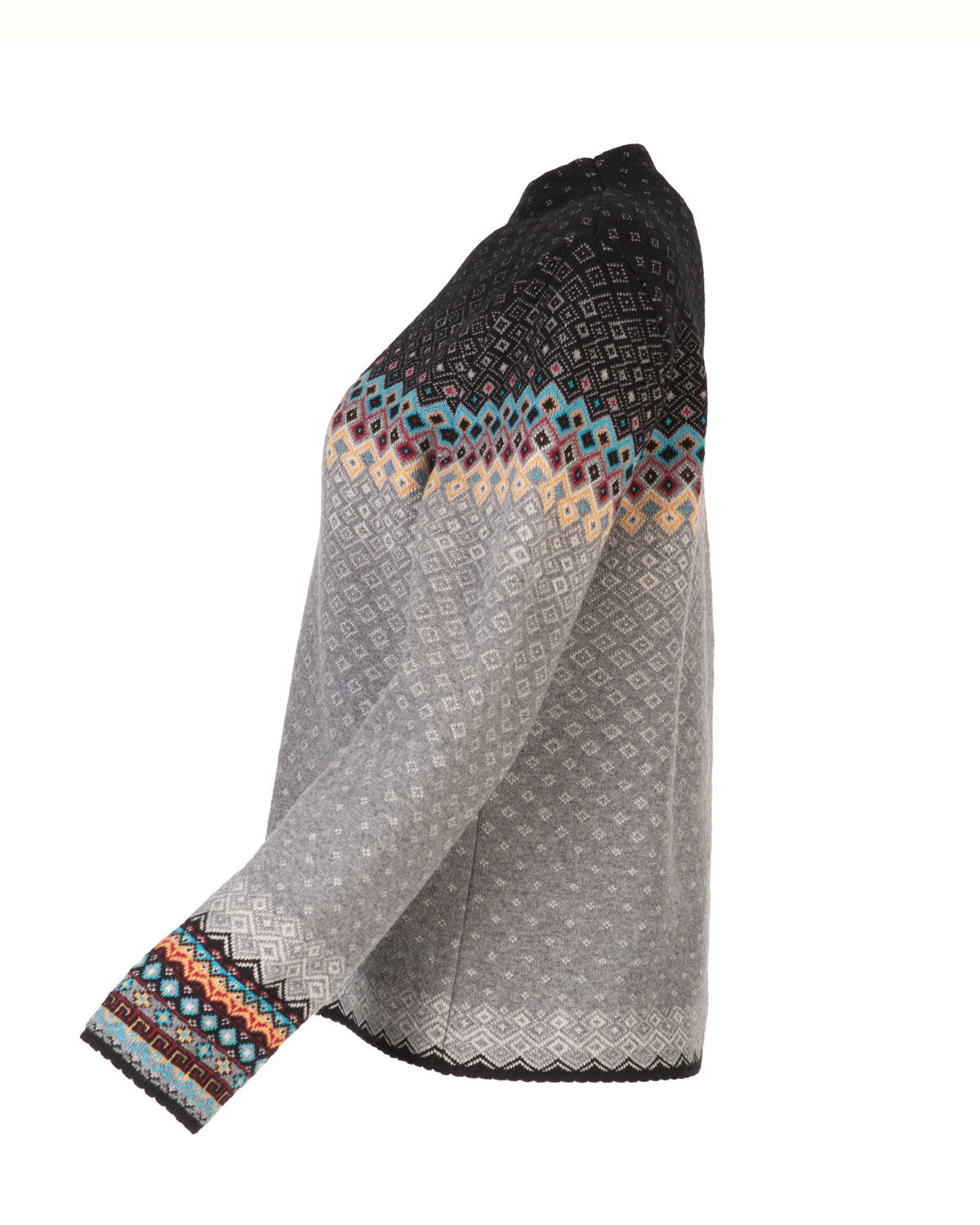 Dunque Damen Jacquard Pullover erhöhte Kragen Wolle Bio Baumwolle