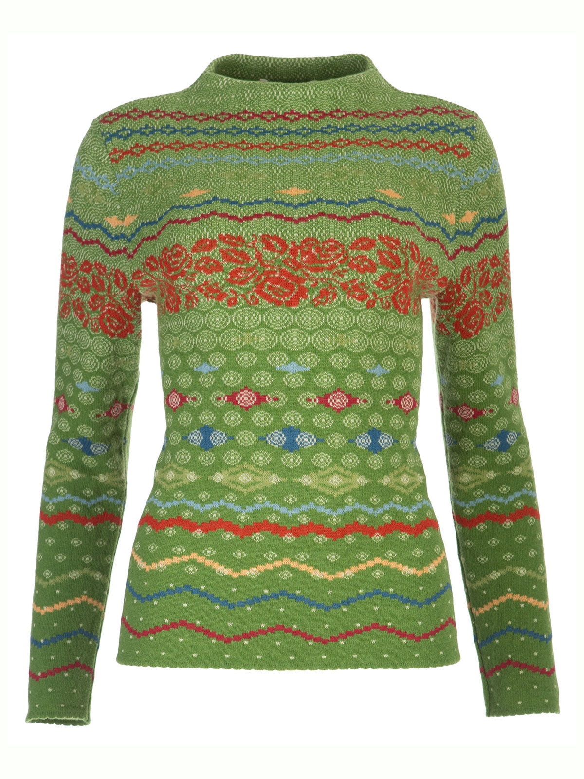Dunque Damen Jacquard Pullover Kragen Wolle Bio Baumwolle