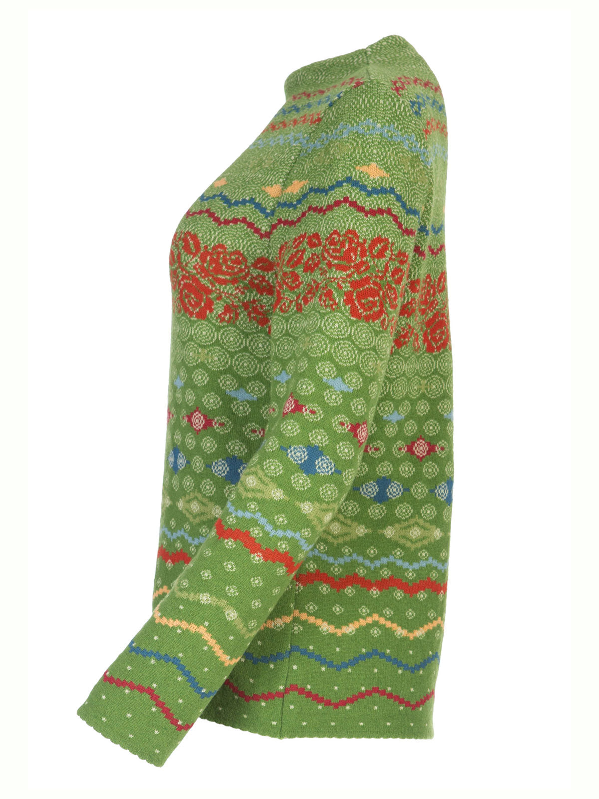 Dunque Damen Jacquard Pullover Kragen Wolle Bio Baumwolle