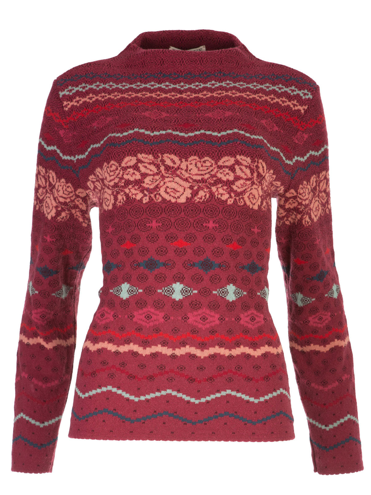 Dunque Damen Jacquard Pullover Kragen Wolle Bio Baumwolle