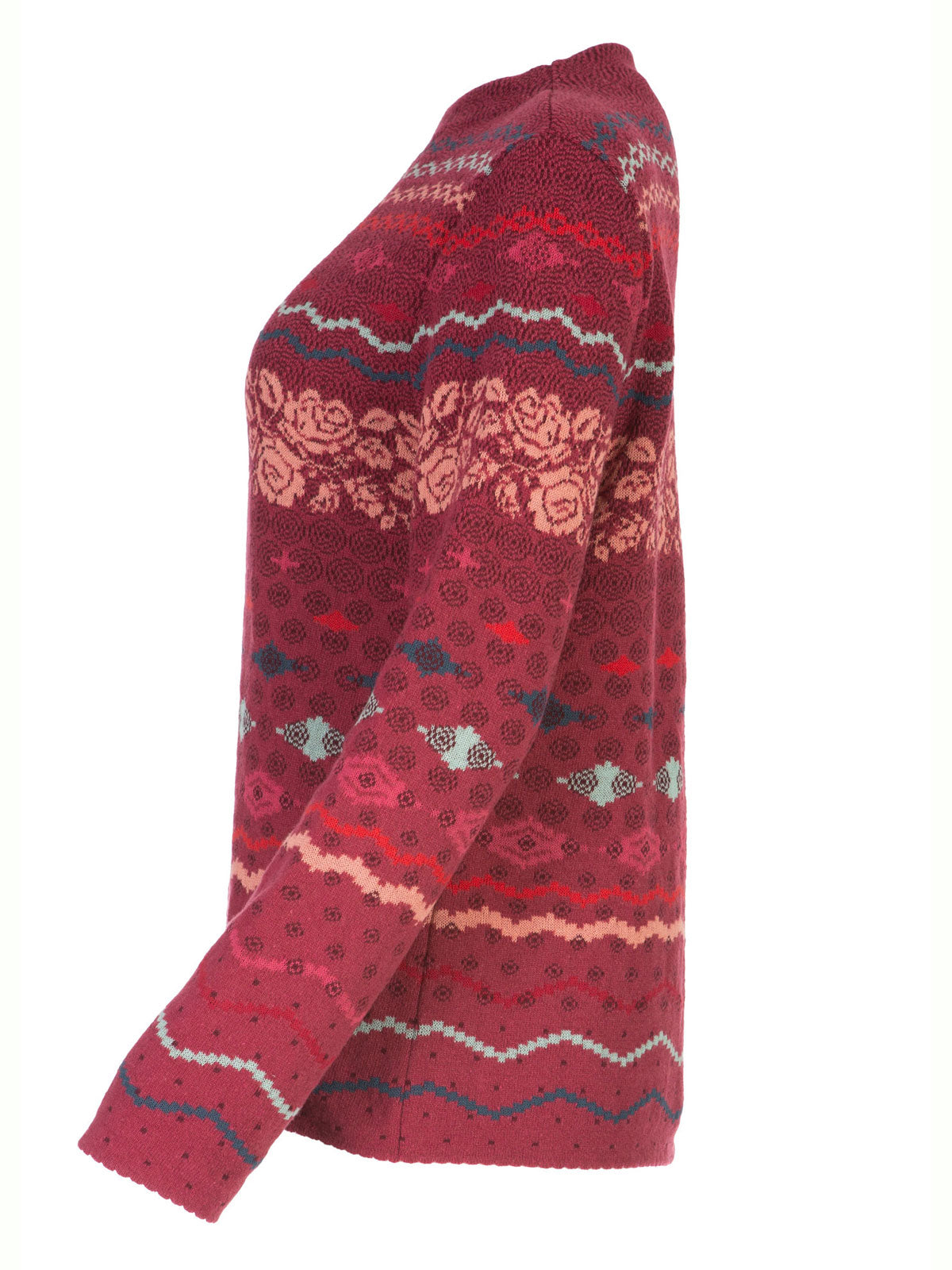 Dunque Damen Jacquard Pullover Kragen Wolle Bio Baumwolle