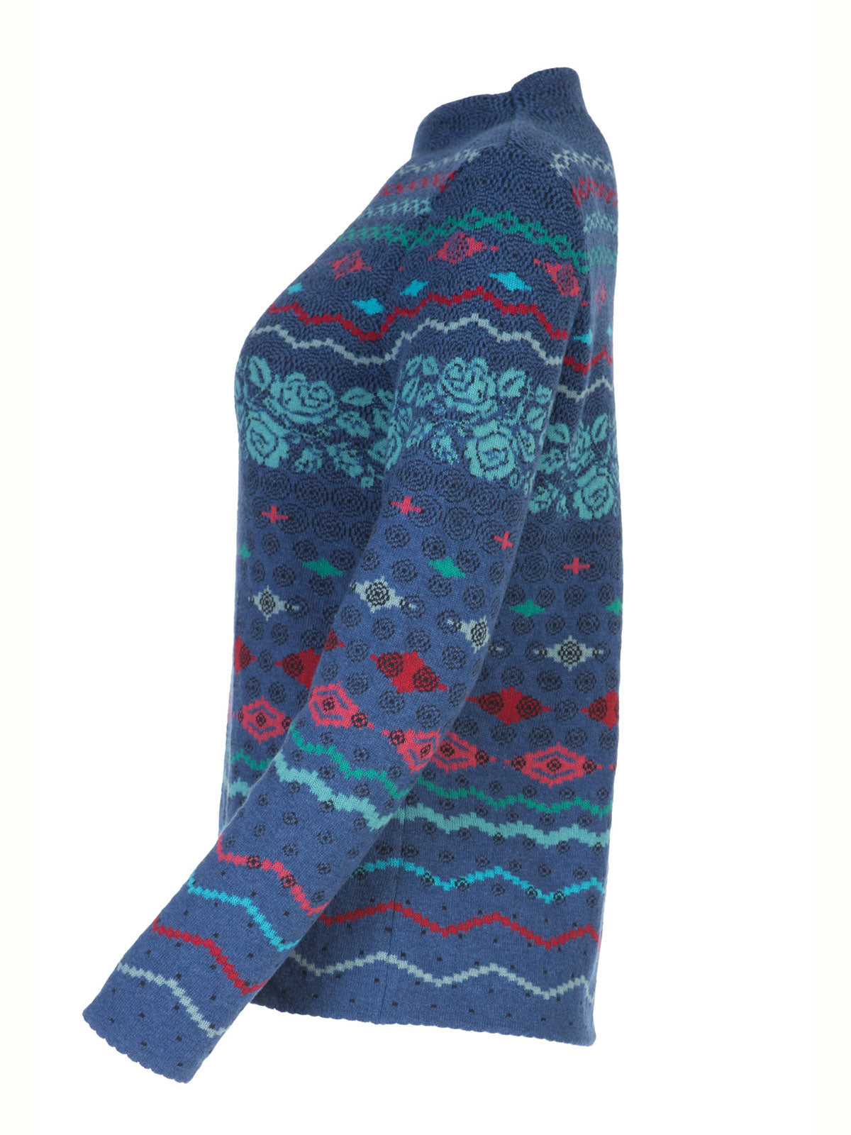 Dunque Damen Jacquard Pullover Kragen Wolle Bio Baumwolle