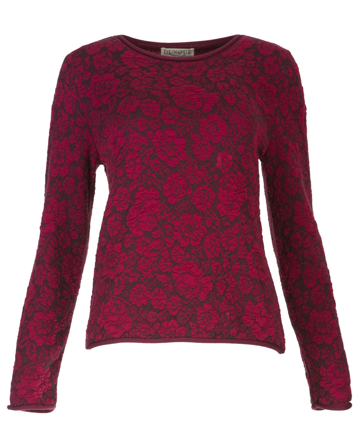 Dunque Damen Jacquard Pulli Rosenmuster kbT-Merino Bio Baumwolle