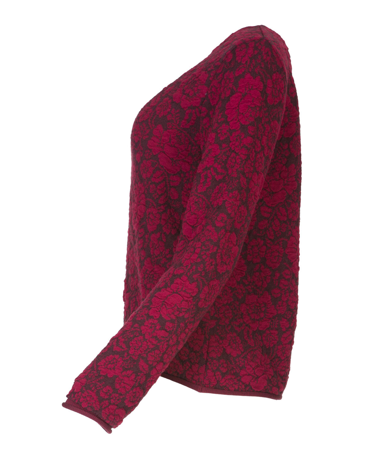 Dunque Damen Jacquard Pulli Rosenmuster kbT-Merino Bio Baumwolle