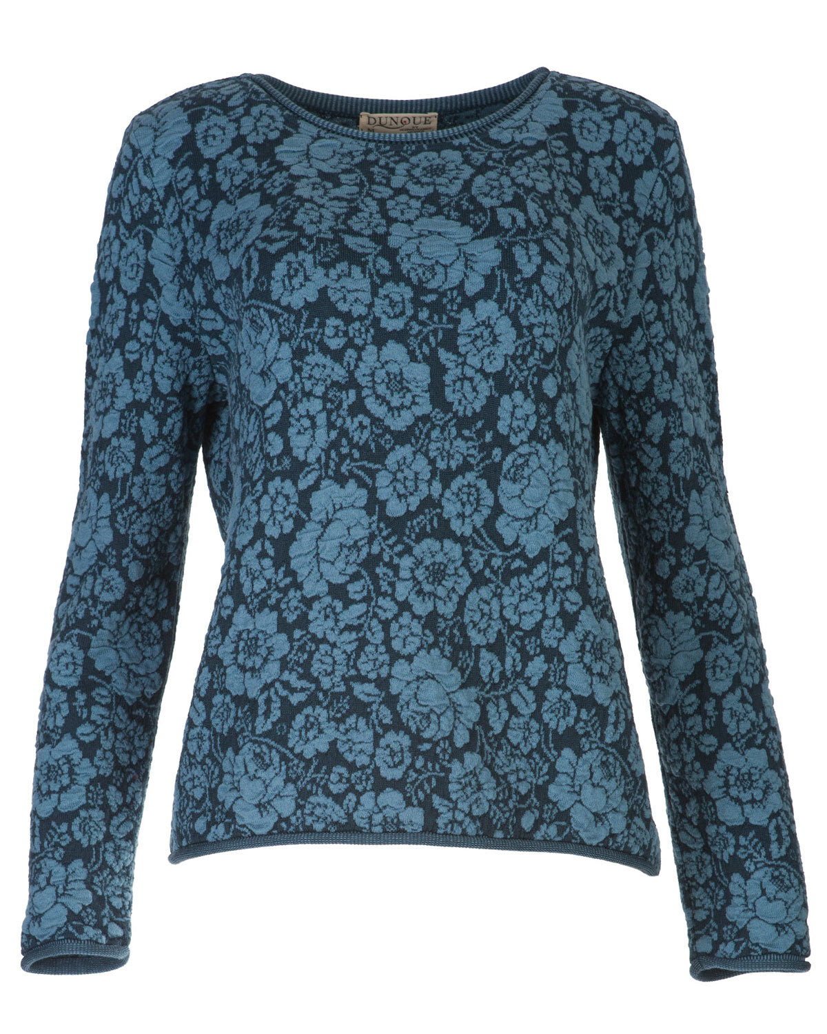 Dunque Damen Jacquard Pulli Rosenmuster kbT-Merino Bio Baumwolle