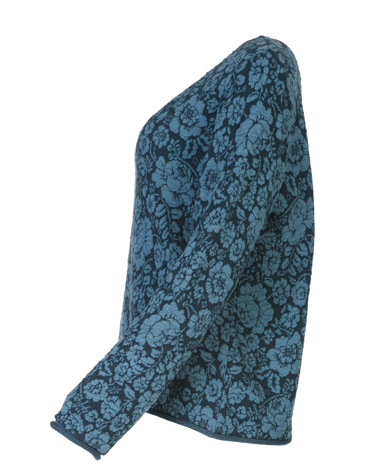Dunque Damen Jacquard Pulli Rosenmuster kbT-Merino Bio Baumwolle
