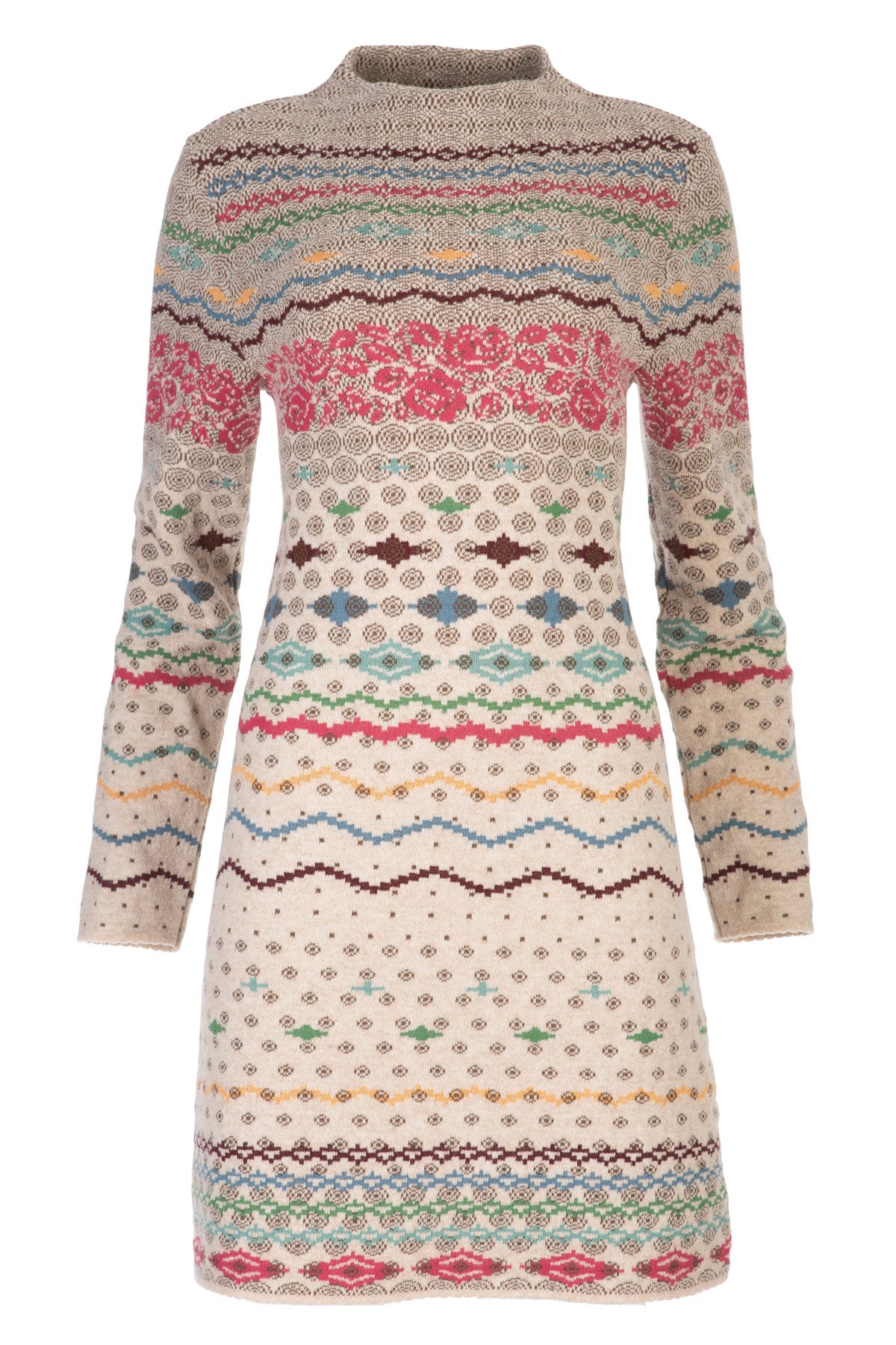 Dunque Jacquard Kleid erhöhte Kragen Wolle Bio Baumwolle