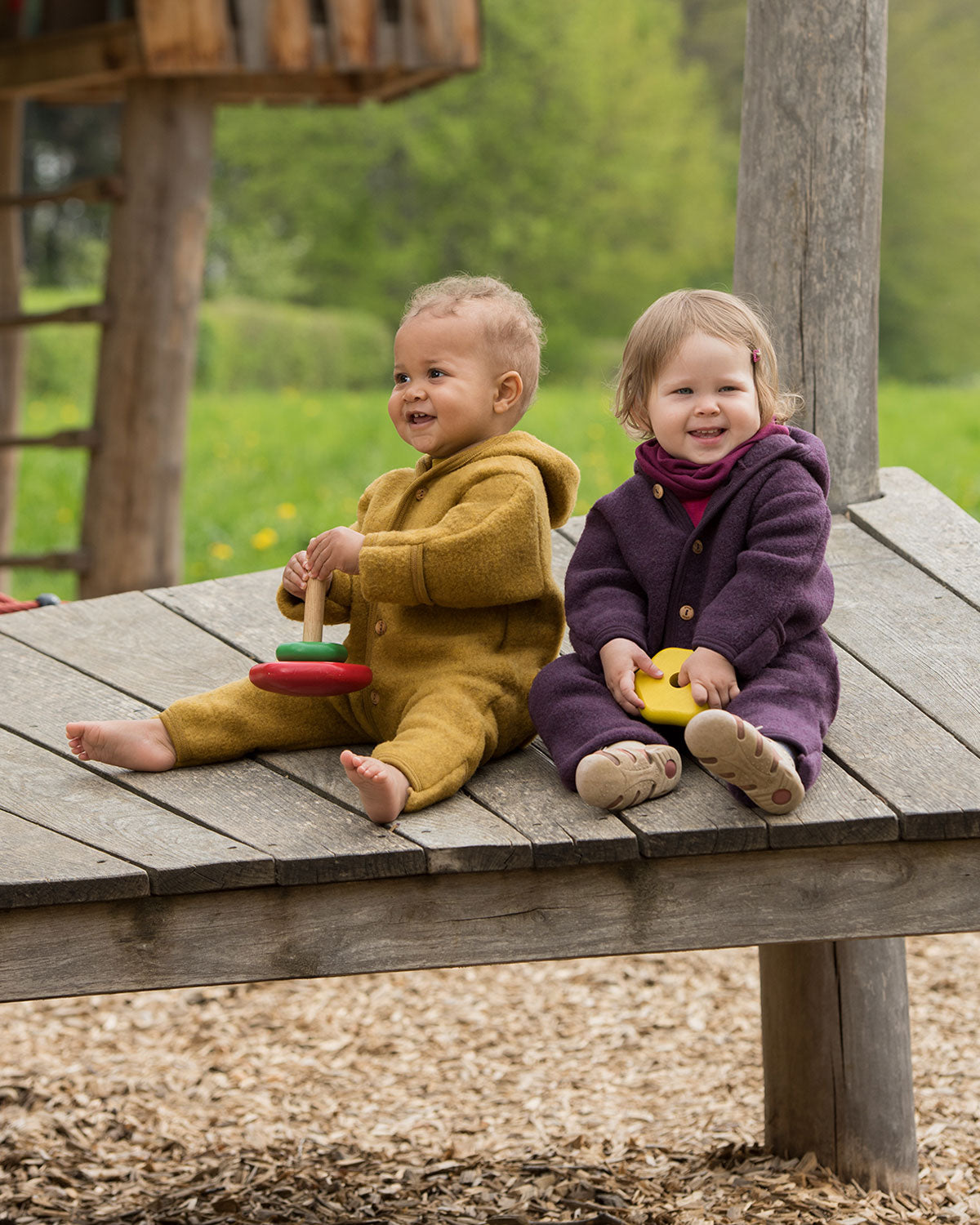 Engel Natur Baby Woll Fleece Overall mit Kapuze