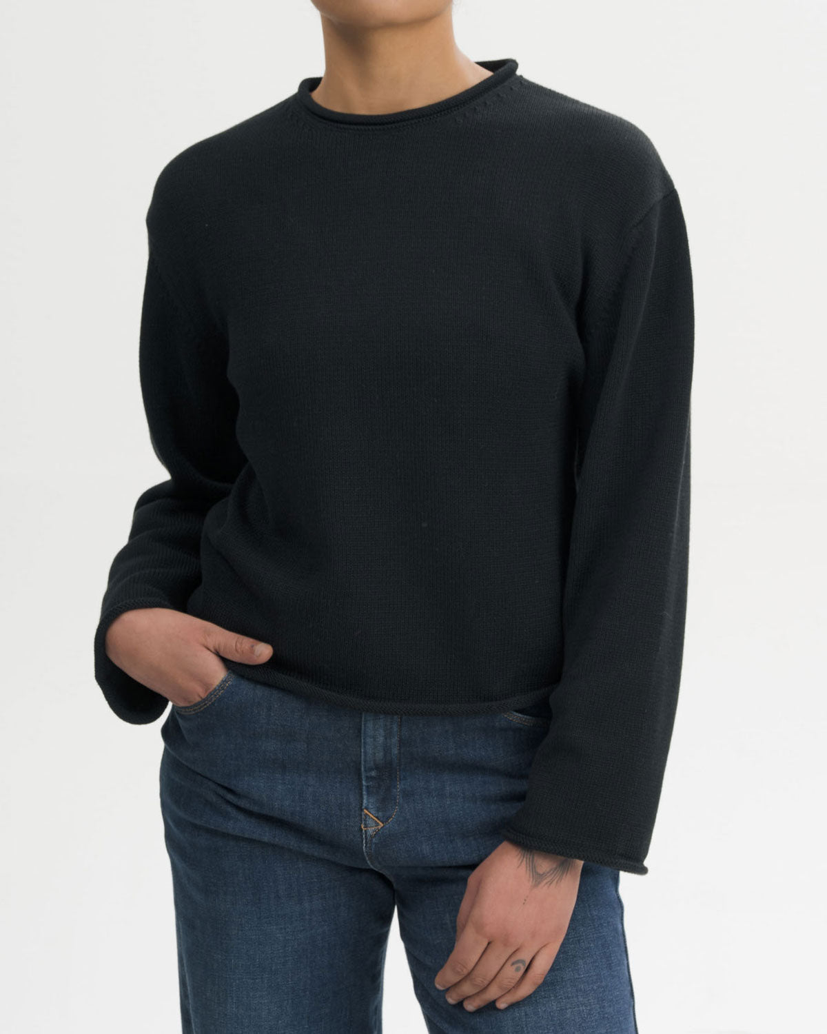 Mela Damen Rollsaum Strick Pullover Bio Baumwolle
