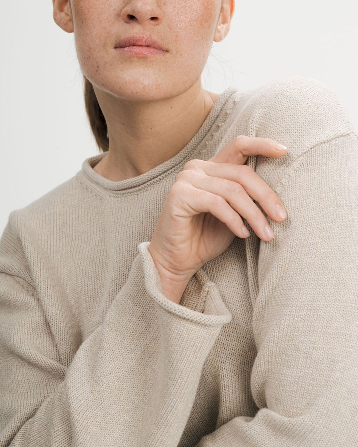 Mela Damen Rollsaum Strick Pullover Bio Baumwolle